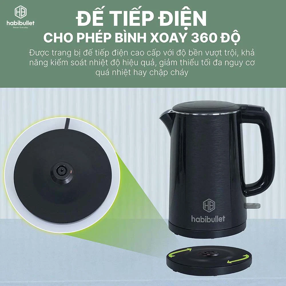 Ấm đun siêu tốc cao cấp Habibullet KHB2486 có đế tiếp điện bền bỉ